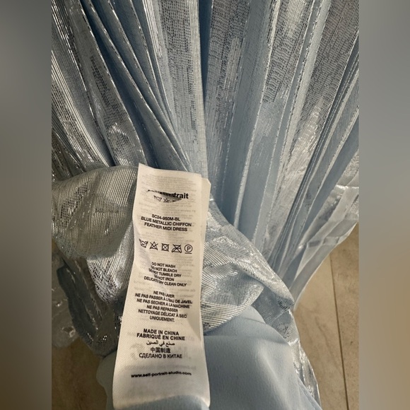 Self Portrait Blue Metallic Chiffon Feather Midi Dress - Picture 16 of 17